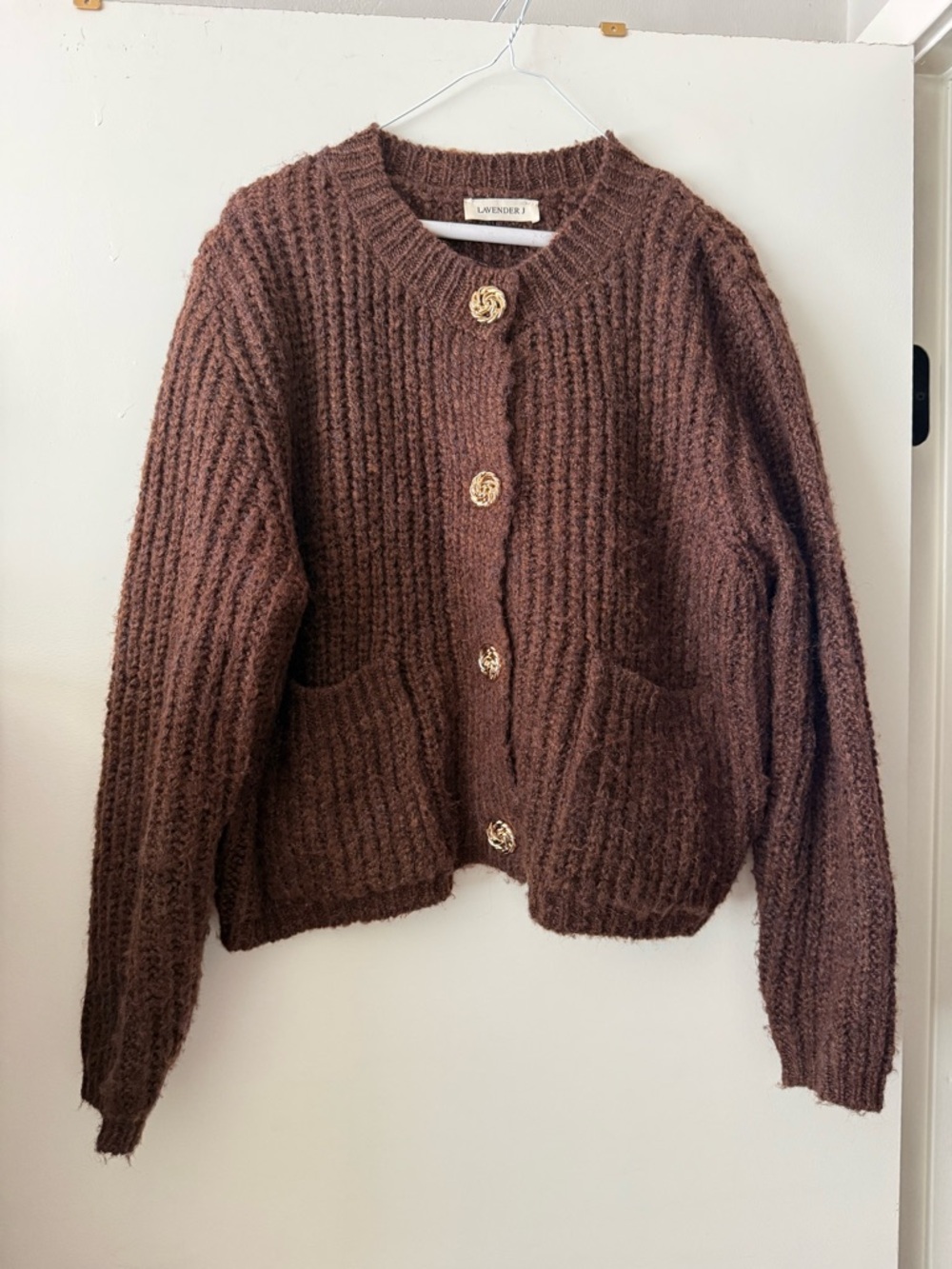 Lavender Brown Chunky Knit Button Cardigan